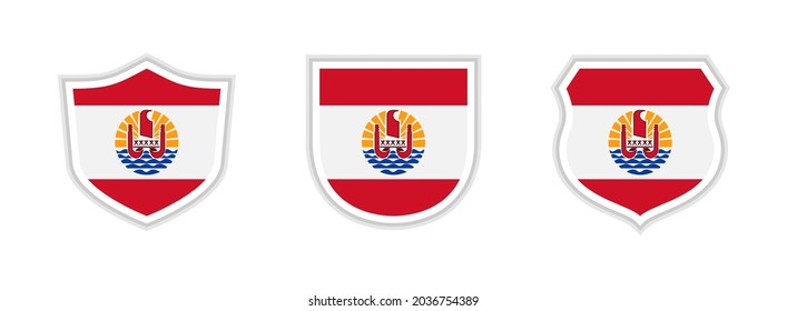 shields icon set with french polynesia flag isolated on white background. vector illustration
