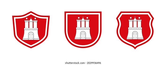 shields icon set with hamburg flag isolated on white background. vector illustration
