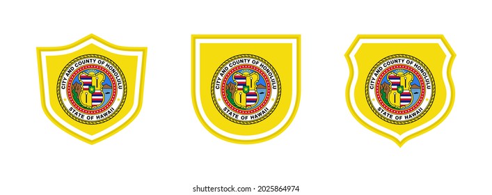 shields icon set with honolulu city flag isolated on white background. vector illustration

