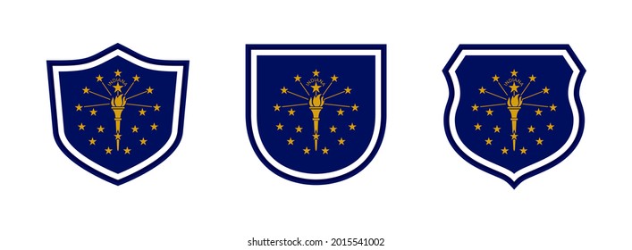 shields icon set with indiana state flag isolated on white background. vector illustration
