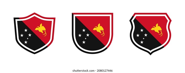 shields icon set with papua new guinea flag isolated on white background. vector illustration
