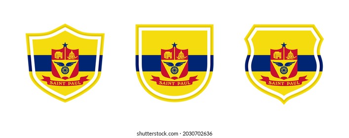icono de escudos con la bandera de la ciudad de saint paul aislada en fondo blanco. ilustración vectorial
