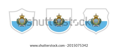 shields icon set with san marino flag isolated on white background. vector illustration