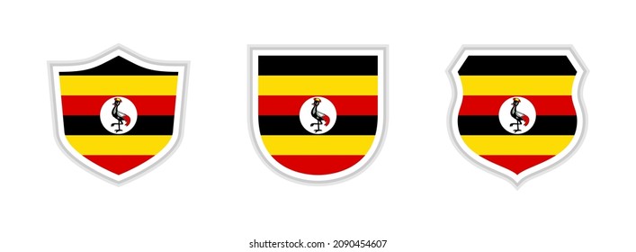 shields icon set with uganda flag isolated on white background. vector illustration