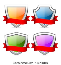 Shields icons with red ribbon
