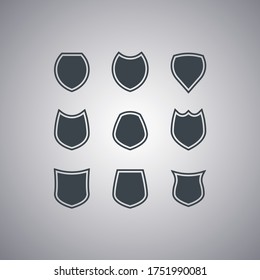 Shields icons set isolated on gray background. Modern flat style. Vector illustration
