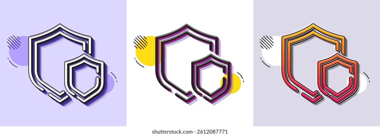 Shields line icon. Halftone dotted pattern. Gradient icon with grain shadow. Privacy secure sign. Safe defense symbol. Line shields icon. Various designs. Vector
