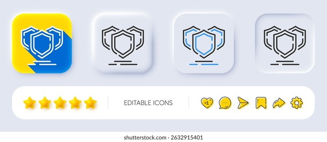 Shields line icon. Neumorphic, Flat shadow, 3d buttons. Privacy secure sign. Safe defense symbol. Line shields icon. Social media icons. Vector
