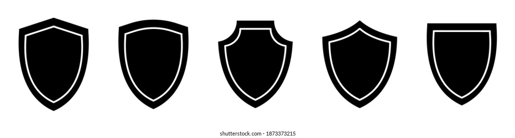 Shields line icon set. Different shields shapes. Line art. Protect badge. Black security icon. Protection symbol. Security logo.Vector graphic. EPS 10