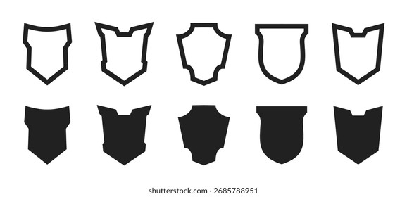 Shields outline and filled vector icon set
