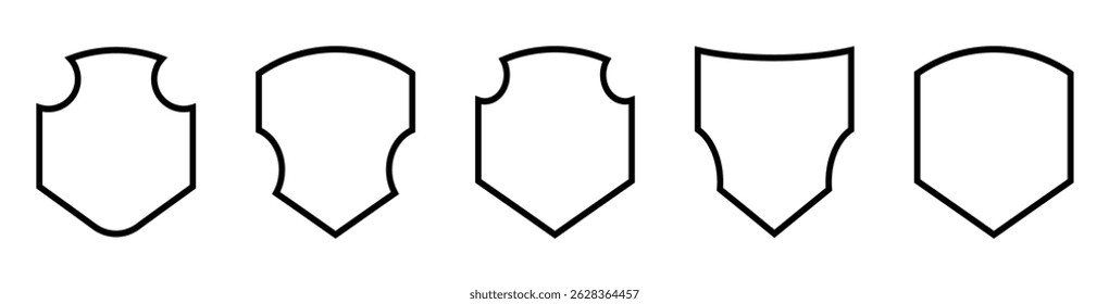 Esquema de los escudos. Conjunto de marco de escudo. Señales de escudo de colección. Iconos de contorno vacíos. Esquema de escudo en blanco en varias Formas. Vector