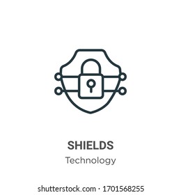 Shields outline vector icon. Thin line black shields icon, flat vector simple element illustration from editable technology concept isolated stroke on white background