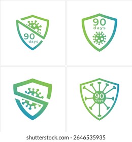 Shields Protecting from Viruses for 90 Days with Green and Blue Gradient Designs Symbolizing Health and Immunity Duration Vector Illustration Representing Disease Prevention and Control