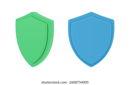 Shields for protection and defense sign. Vector isolated classic empty badges or labels, realistic 3d symbols for heraldry design. Side and front view of heraldic mockups, insurance or healthcare