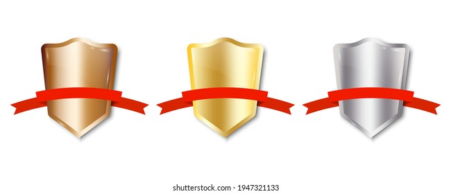 Shields with red ribbons. Shield icon vector. Elegant decoration. Stock image. EPS 10.