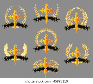 shields with ribbons and laurels