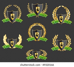 shields with ribbons and laurels