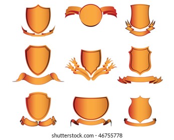 Shields and ribbons set. Vector elements for design.