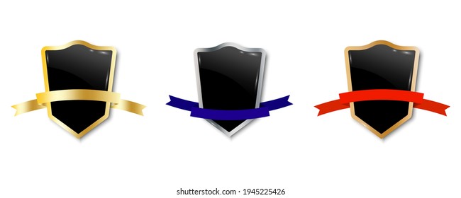 Escudos con cintas. Vector de icono Escudo. Escudo medieval. Imagen vectorial de material. EPS 10.