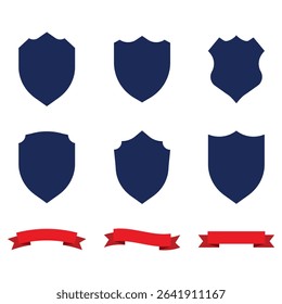 Shields and Ribbons Vector Set Collection, Various Shaped badges emblems labels with ribbons labels for Logo graphic design.