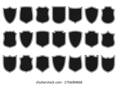 Shields set. Collection of security shield icons with contours. Design elements for concept of safety and protection. Vector illustration.