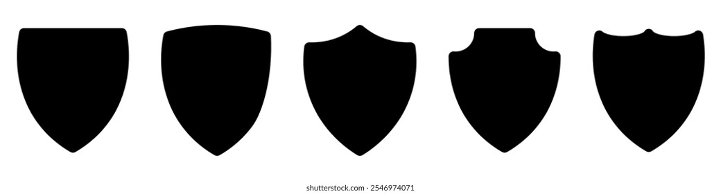 Shields set. Collection of security shield icons with contours and linear signs.