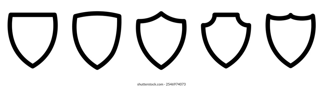 Shields set. Collection of security shield icons with contours and linear signs.