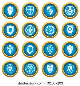 Shields set icons blue circle set isolated on white for digital marketing