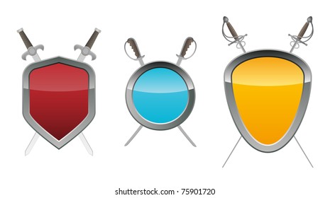 Shields with swords. Vector illustration