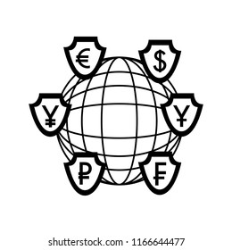 shields with symbol of crypto coins and sphere