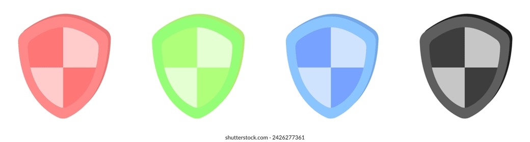 Shields vector icon set. Vector protection symbol. Blank template icons in the shape of a shield. Vector patch shield. Security system symbol. Vector illustration.