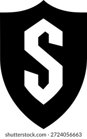 Um emblema em forma de escudo com uma forma de letra em negrito, representando proteção, confiança e força dentro da identidade da marca, segurança ou institucional.
