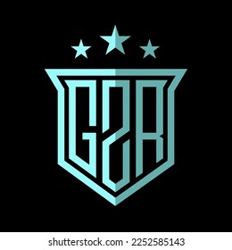 shield-shaped blue GZR letter logo with three stars suitable for electronic company logos, counters, travel, travel agencies, security services and others