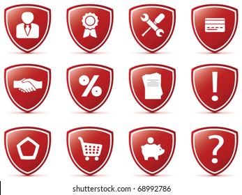 Shield-shaped business icon set [vector]