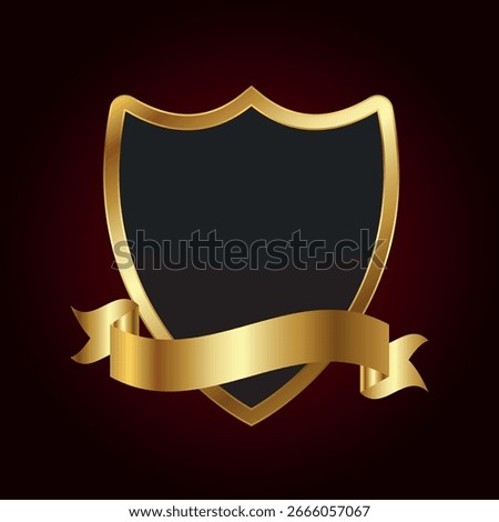  shield-shaped coat of arms with a golden border on a dark background.
