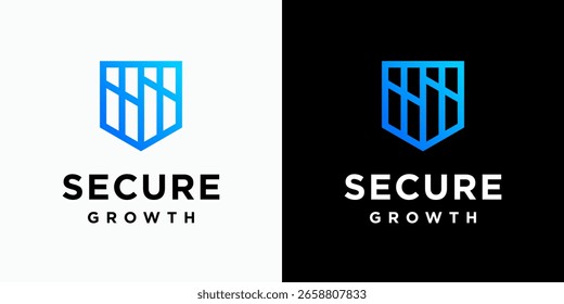 Design de logotipo vetorial em forma de escudo com um estilo moderno, simples, limpo e abstrato. Ícone para negócios, finanças, segurança e marca pessoal.