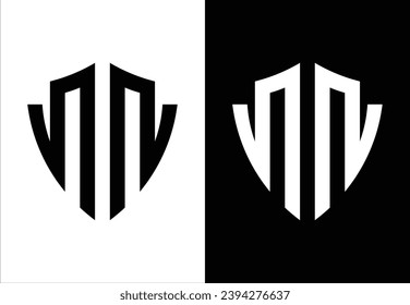 SHIELD-SHAPED VECTOR MONOGRAM DESIGN FORMING THE LETTER "W". BLACK AND WHITE BACKGROUND.