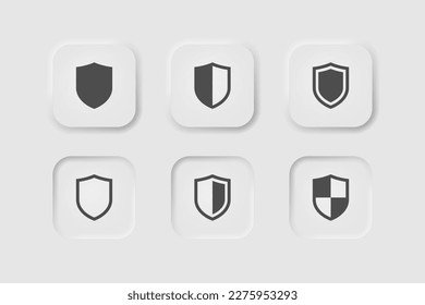 Shiels icon in neumorphism style. Icons for business, white UI, UX. Protect symbol. Security, firewall, safety. Neumorphic style. 