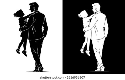 Shieouette  icon of Father and Child  in black and white colour. Father and daughter icon.Father day icon.
