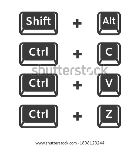 Shift Alt, Ctrl C, Ctrl V, Ctrl Z, keyboard buttons shortcuts vector