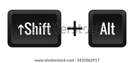 Shift Alt Key combination. Keyboard, control, computer, shortcut, laptop, functional, input device, peripheral, enter the text, typing, type, hotkeys, layout, language, qwerty. Vector illustration