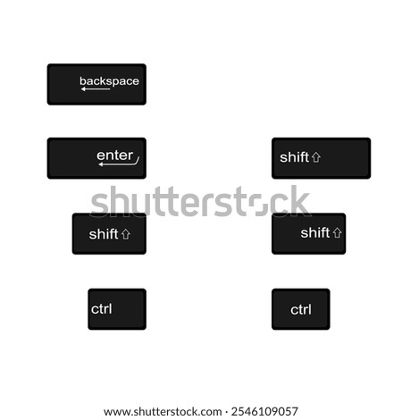 shift, backspace, enter, ctrl computer key button on white. 
