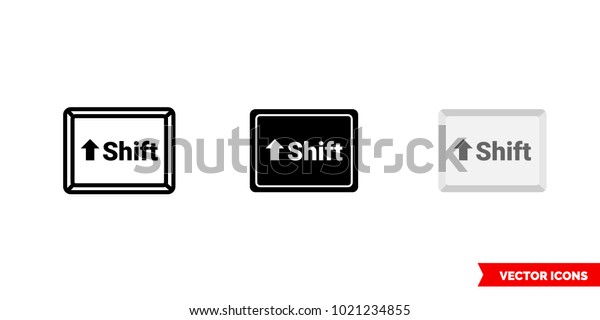 Shift button icon of 3 types: color,\
black and white, outline. Isolated vector sign\
symbol.