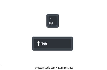 Shift and Del computer key button vector isolated on white background. Shift+Del for cut selected item.