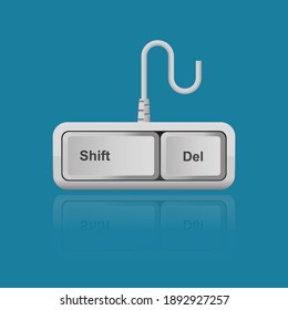 Shift, Del keyboard keys isolated on background vector illustration,shortcut for erased permanently file.