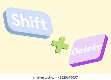 Teclas de teclado del Borrar Shift: Teclas de teclado renderizadas en 3D de color pastel que ilustran el método abreviado "Shift + Borrar". Perfecto para tutoriales, presentaciones.