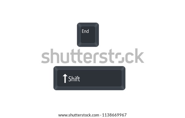 Shift and End computer key button vector isolated\
on white background. Shift+End for highlights from current position\
to end of line.