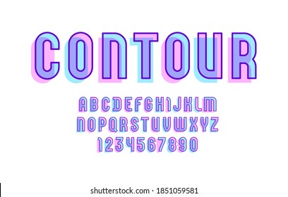 Shift font, urban modern trendy alphabet, stylish letters made of colored outline and bright colors pieces, vector illustration 10EPS