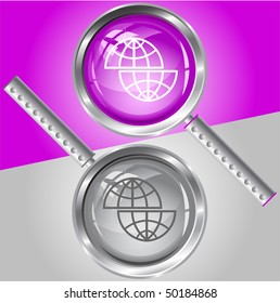 Shift globe. Vector magnifying glass.