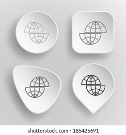 Shift globe. White flat vector buttons on gray background.